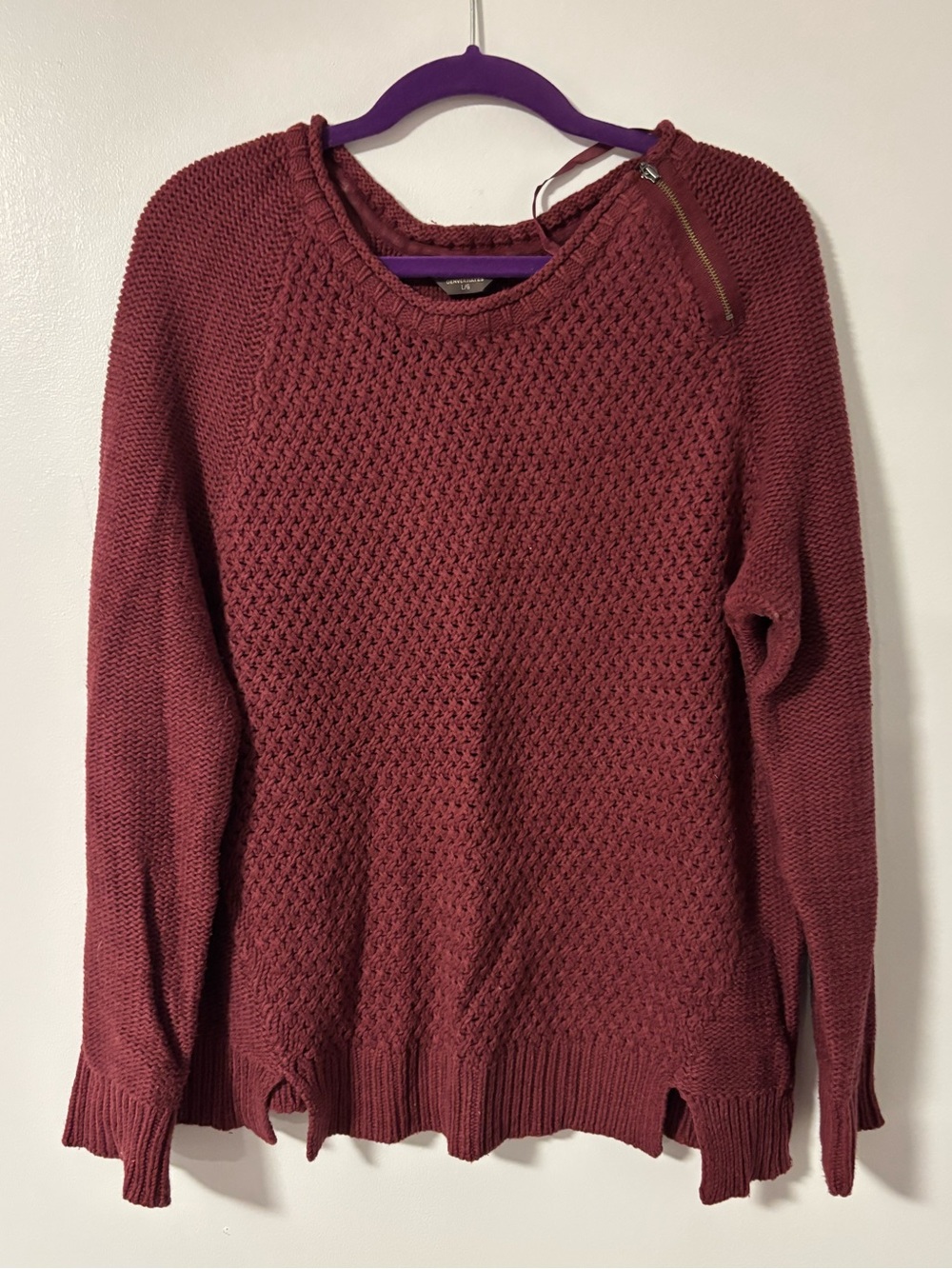 Denver Hayes Burgundy Cotton Knit Long Sleeve Pullover Crewneck Sweater Large